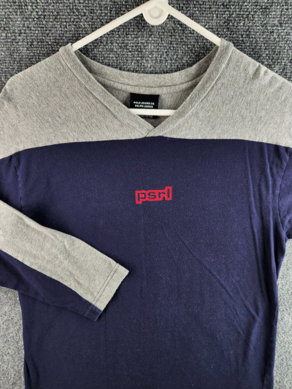 Polo Jeans Co Ralph Lauren XL Blue Gray Long Sleeve V-neck T-shirt Psrl Logo Men